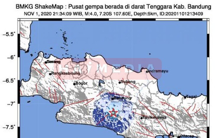  BMKG: Gempa Tektonik di Kabupaten Bandung 3.0 Magnitudo