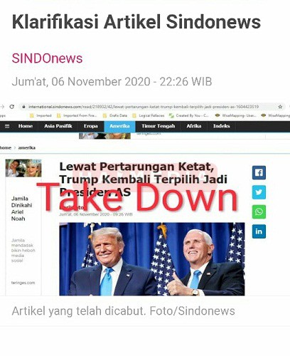  Sindonews Takedown Berita Kemenangan Trump  yang Tidak Sesuai Fakta