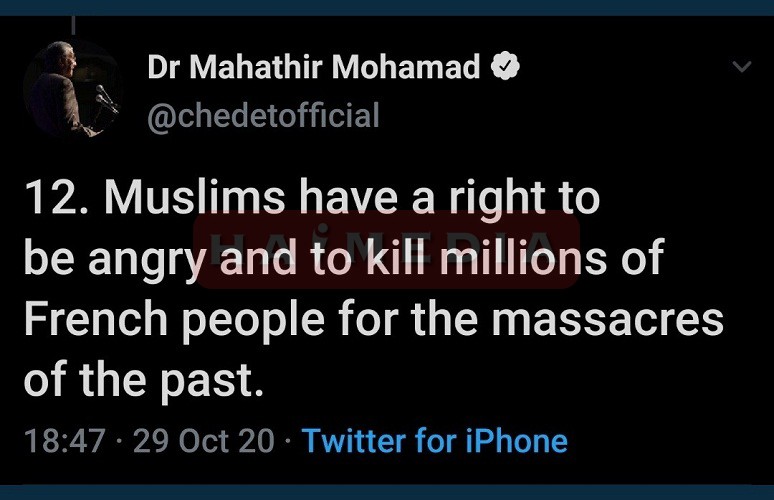  Twit Mahathir Mohamad Yang Serukan Bunuh Warga Prancis Dikecam Imam Masjid Akbar Paris