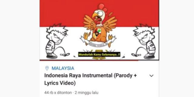 Capture akun malaysia di youtube yang memparodikan Indonesia Raya