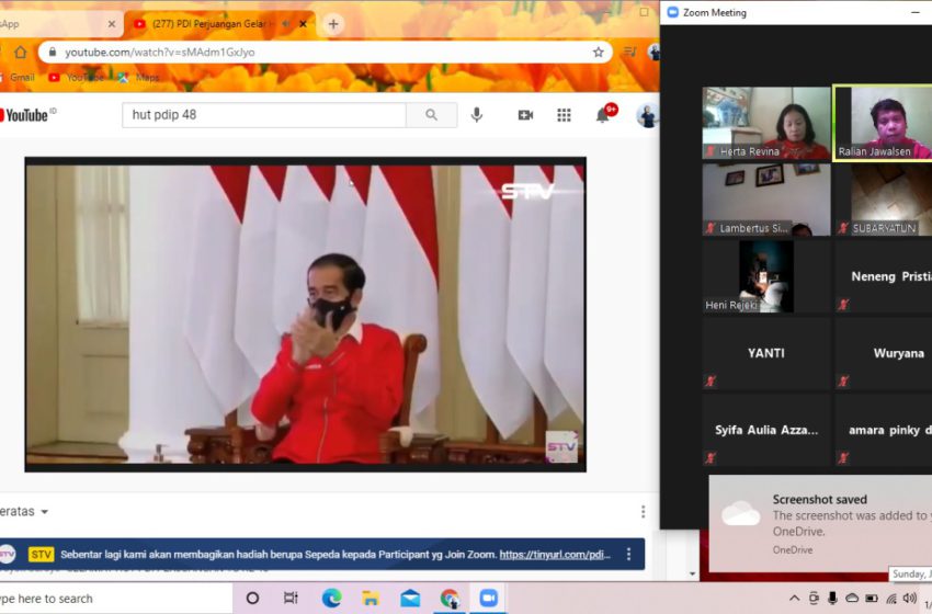 Presiden Joko Widodo saat menghadiri HUT ke-48 PDIP melalui Live Zoom