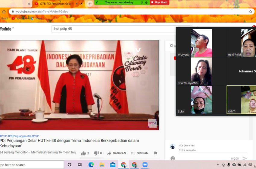 Ketua Umum PDI Perjuangan Megawati Soekarnoputri saat memberi sambutan perayaan HUT ke-48 PDIP melalui live zoom meeting