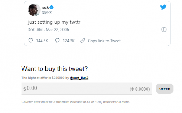 Cuitan Pertama di Twitter Dilelang dan Sudah  Mencapai 100.000 Dolar AS