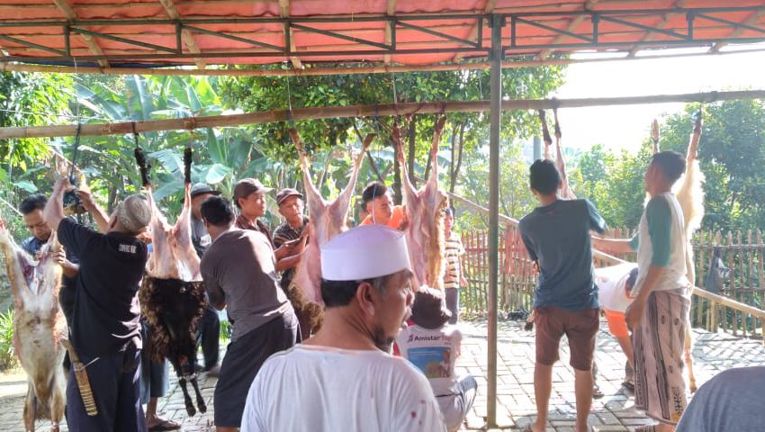 Di Masjid Al Hidayah, Cipelang, Bogor tempat pemotongan hewan Qurban ada 10 ekor kambing yang dipotong.